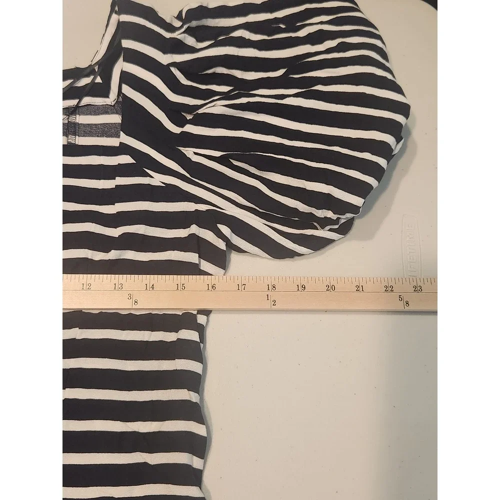 Banana Republic Womens Navy White Striped Square Neck Puff Sleeve Blouse Small